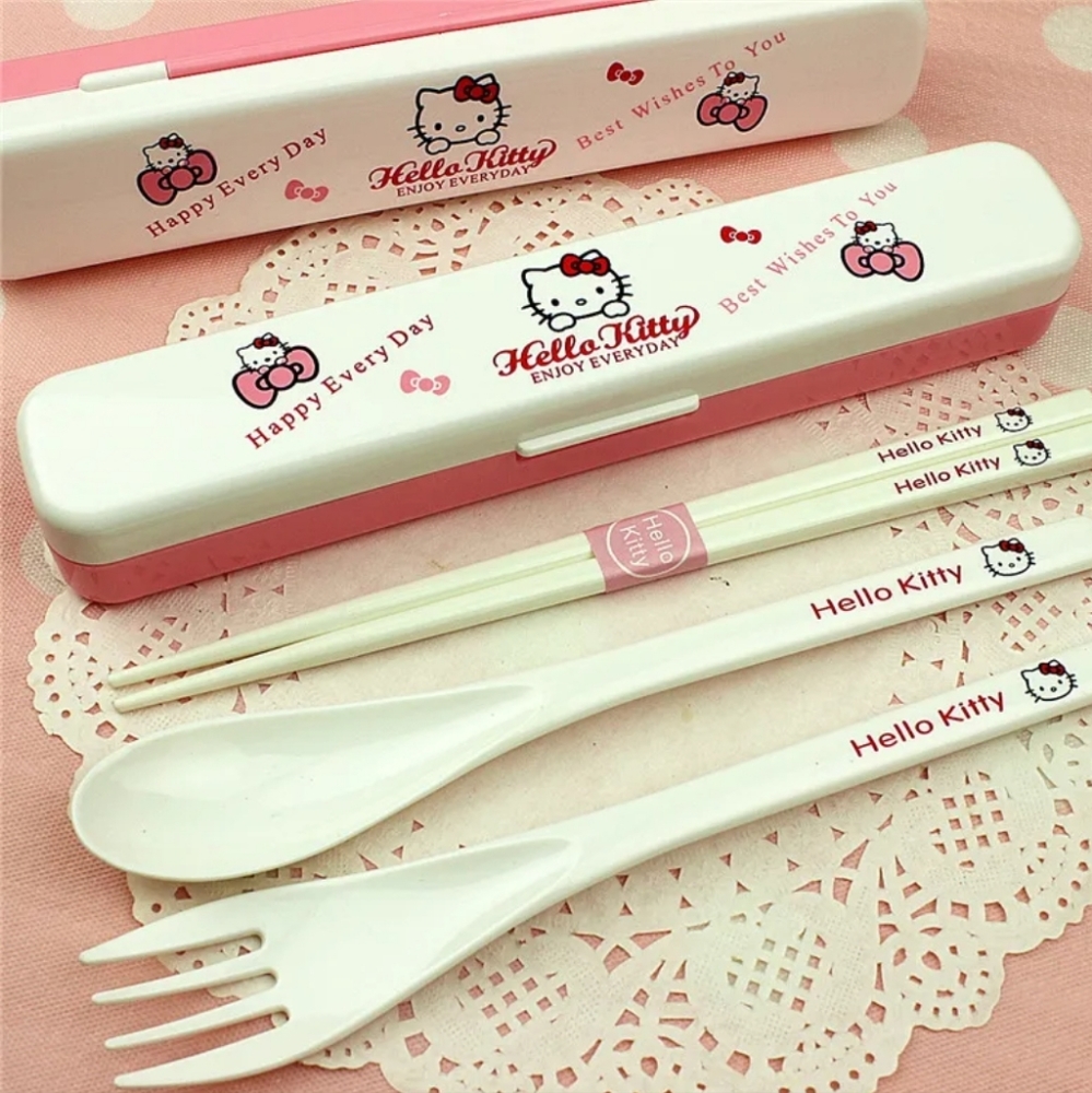 Hello kitty chopsticks and utensil set with case